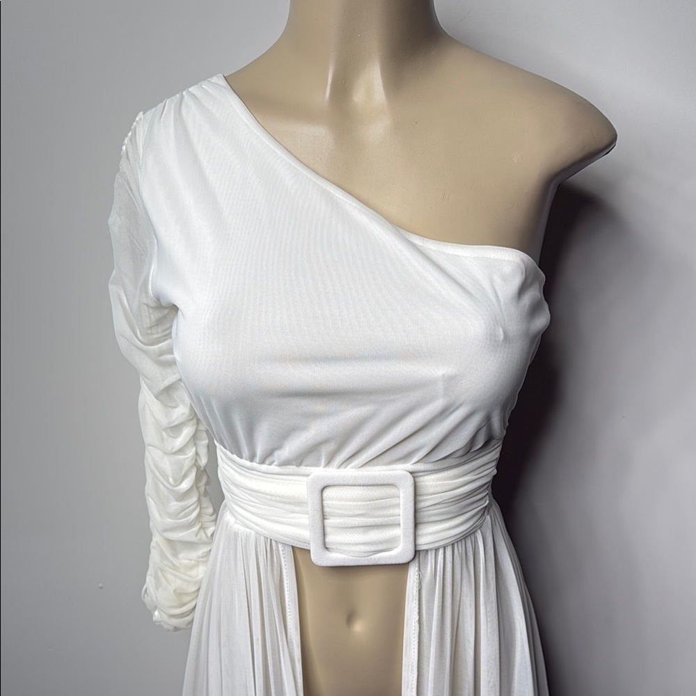 A3 Design White One-Shoulder Ruched Top - Picture 2 of 11